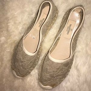 Valentino Nude Floral Lace Flat Espadrille